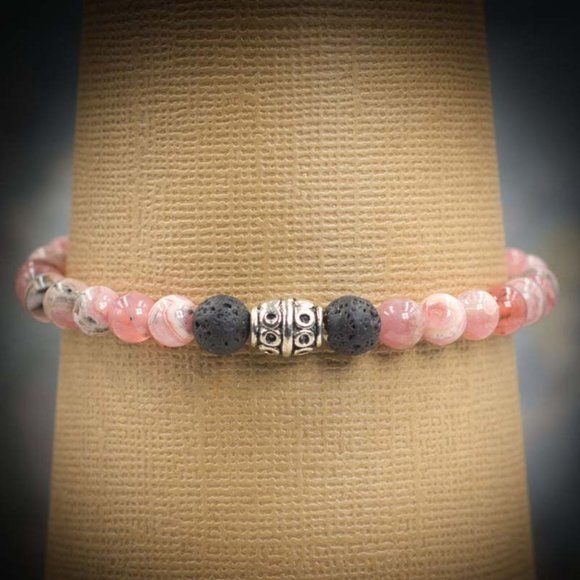 Rhodochrosite Aromatherapy Stretch Bracelet - Handmade to Order - Picture 1 of 2